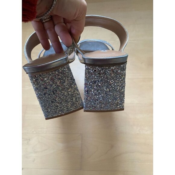 ABOUND "Carina" Block Triangle Heel Sandals Silver Glitter Slides - Picture 9 of 11